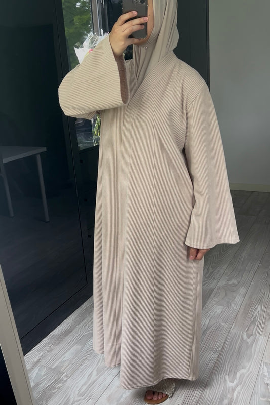 BEIGE RIBBED ABAYA