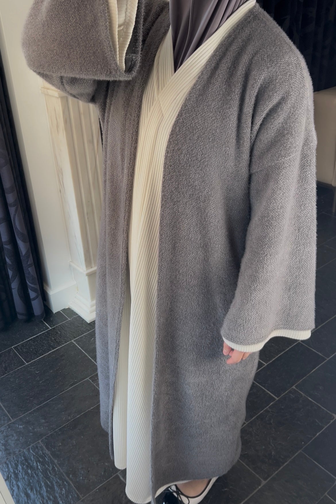 GREY TEDDY ABAYA COAT