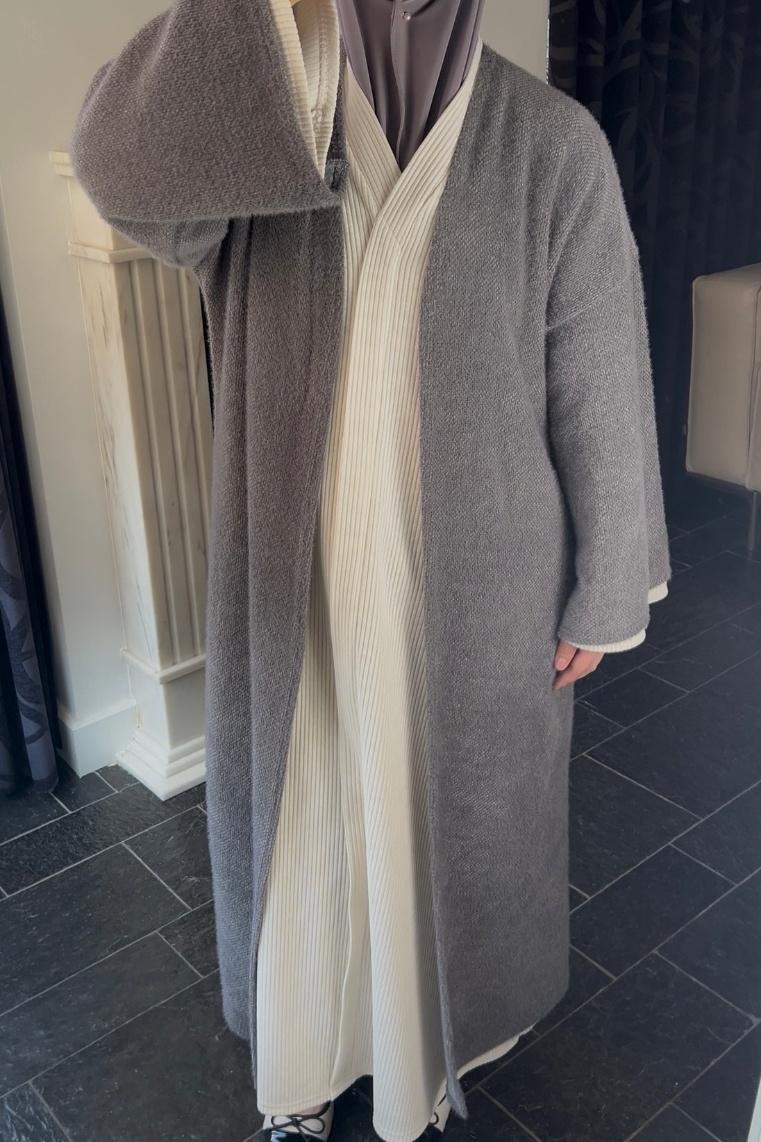 GREY TEDDY ABAYA COAT