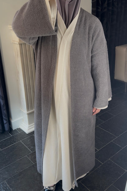 GREY TEDDY ABAYA COAT