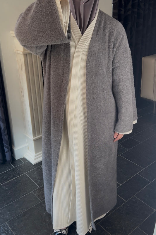 GREY TEDDY ABAYA COAT