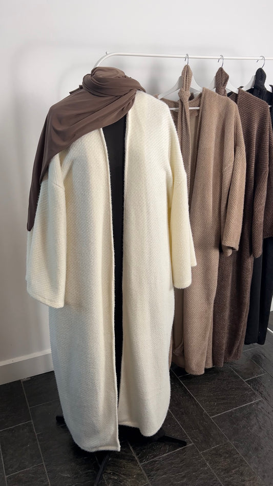 WHITE TEDDY ABAYA COAT