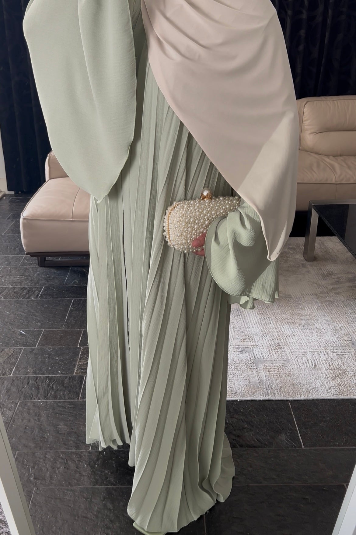 GREEN PLEATED DRESS