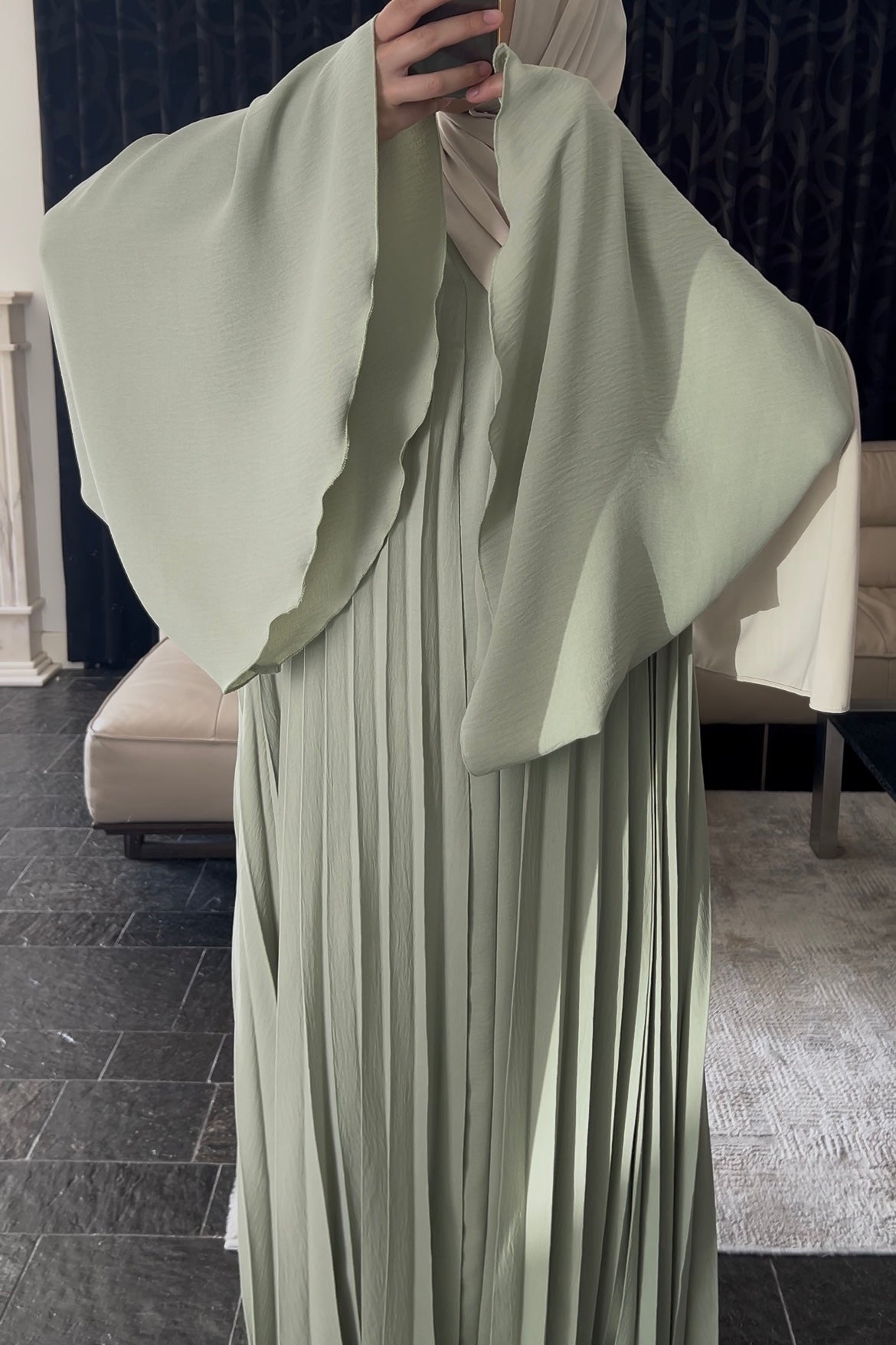GREEN PLEATED DRESS