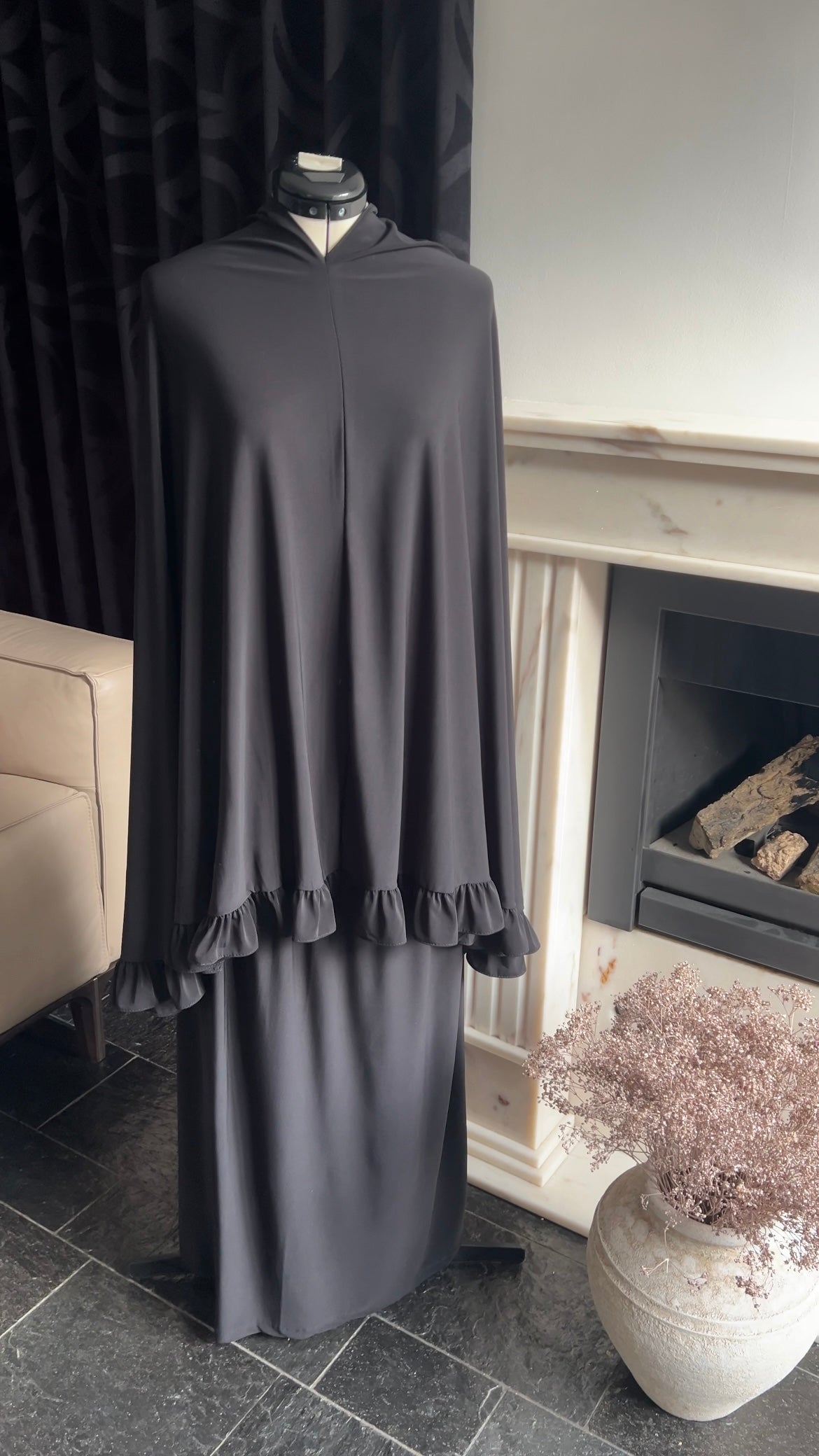 RUFFLE KHIMAR SET BLACK