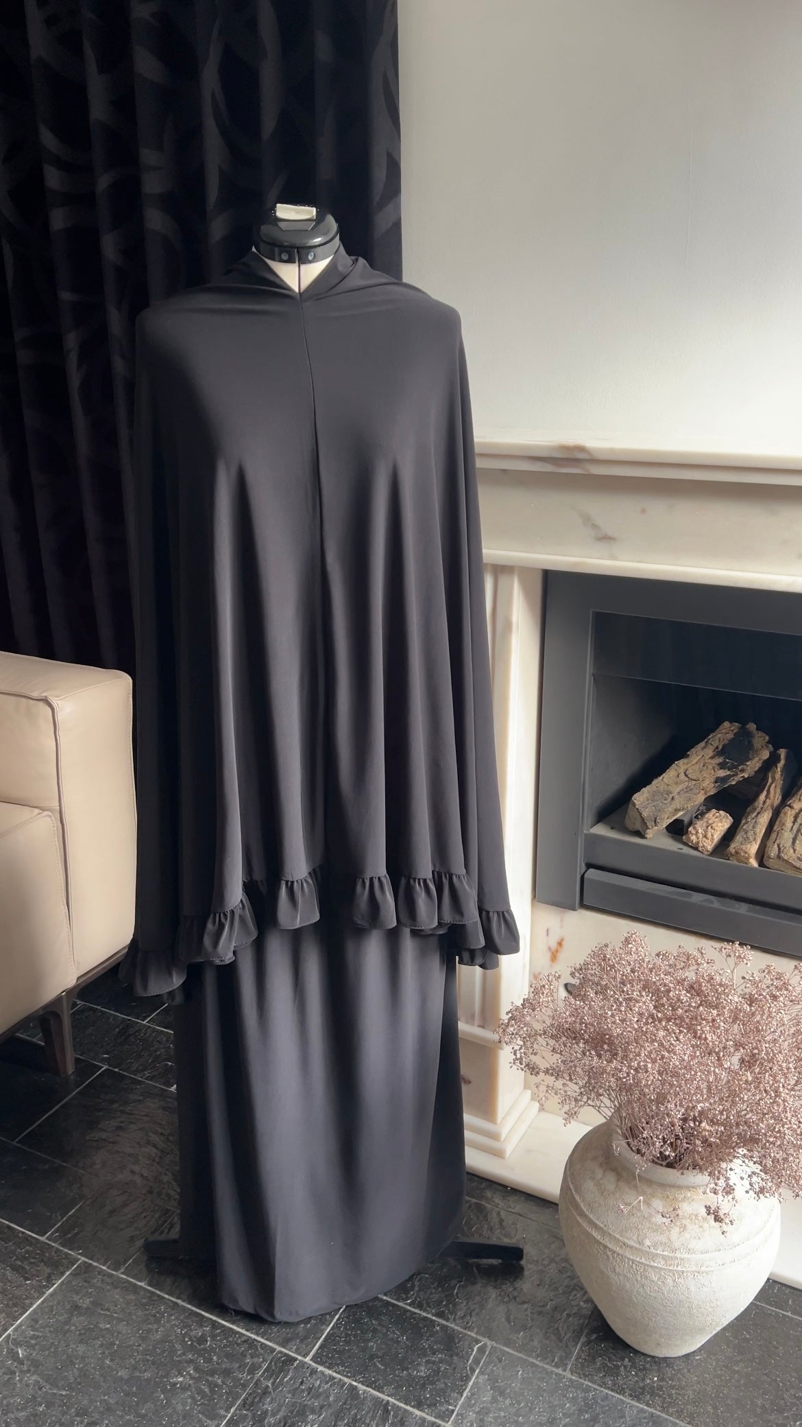 RUFFLE KHIMAR SET BLACK