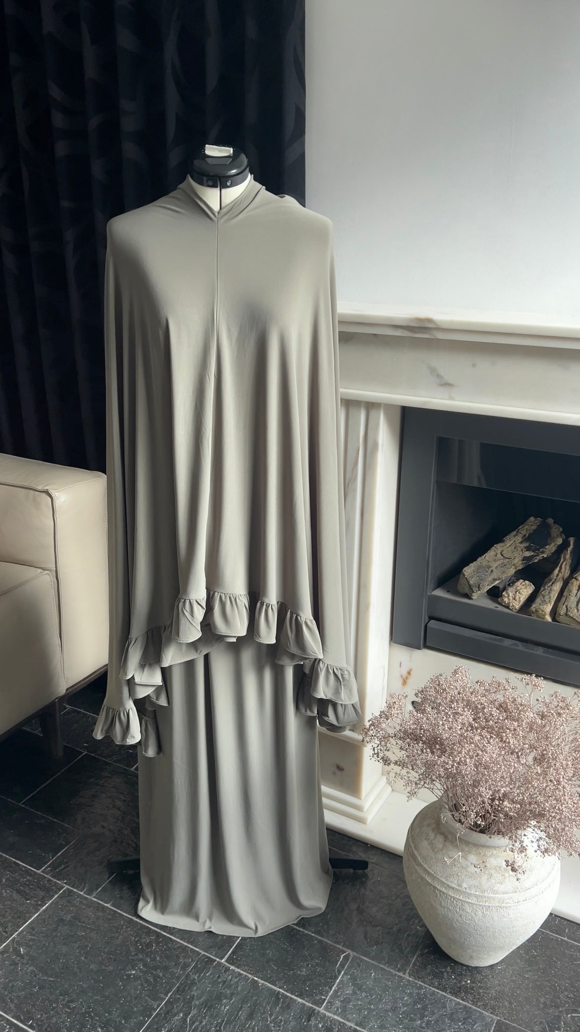 RUFFLE KHIMAR SET KHAKI