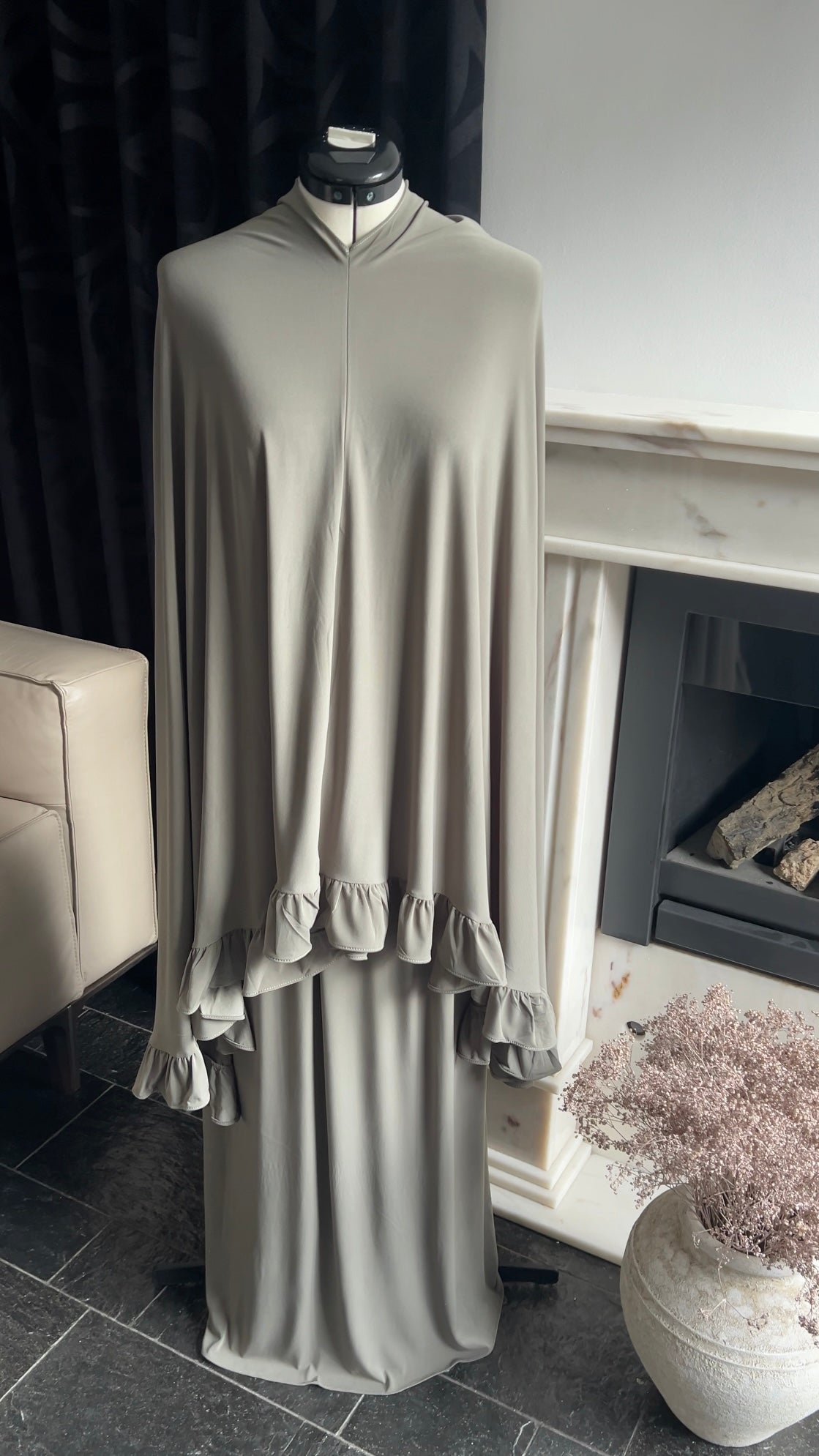 RUFFLE KHIMAR SET KHAKI