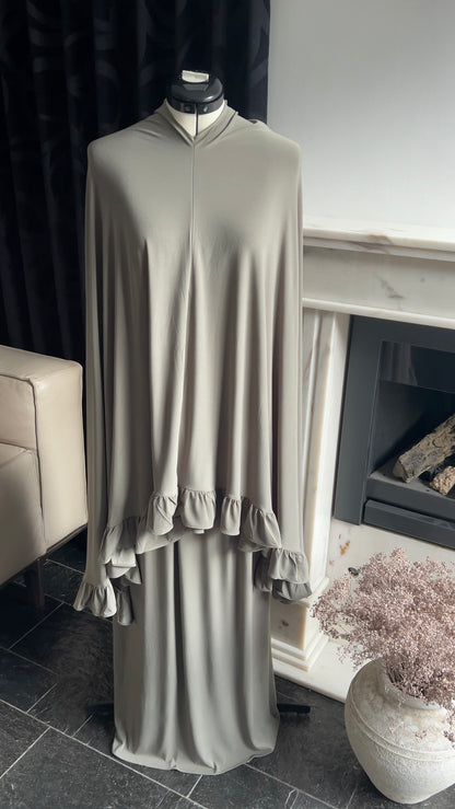 RUFFLE KHIMAR SET KHAKI