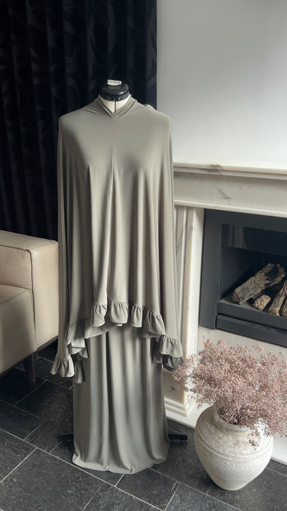 RUFFLE KHIMAR SET KHAKI