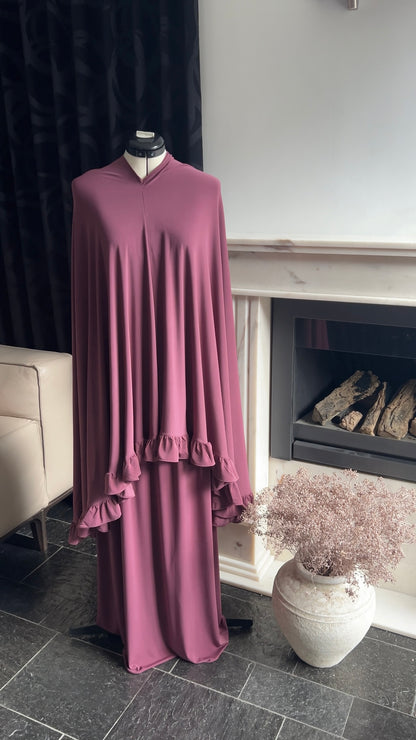 RUFFLE KHIMAR SET CHERRY RED