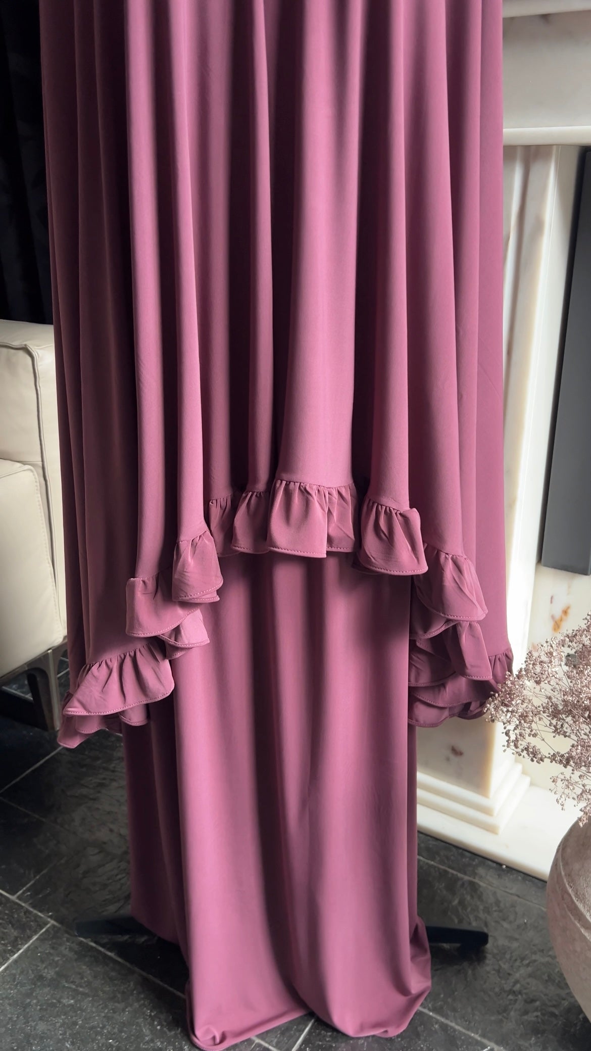 RUFFLE KHIMAR SET CHERRY RED