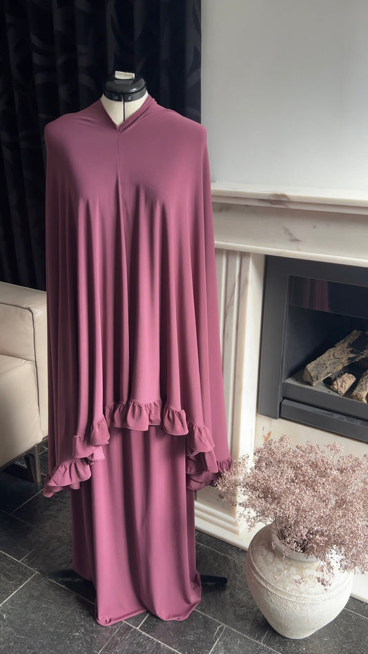 RUFFLE KHIMAR SET CHERRY RED