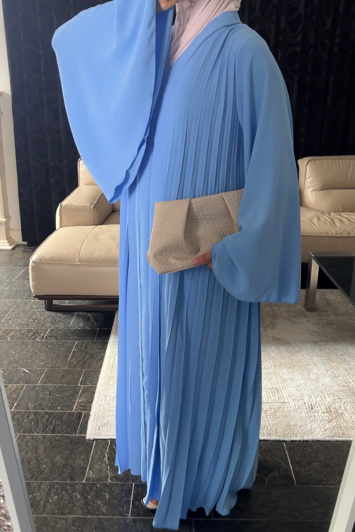 BLUE PLEATED DRESS