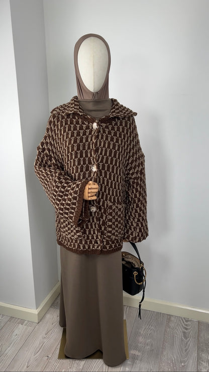 KNIT BUTTON CARDIGAN BROWN