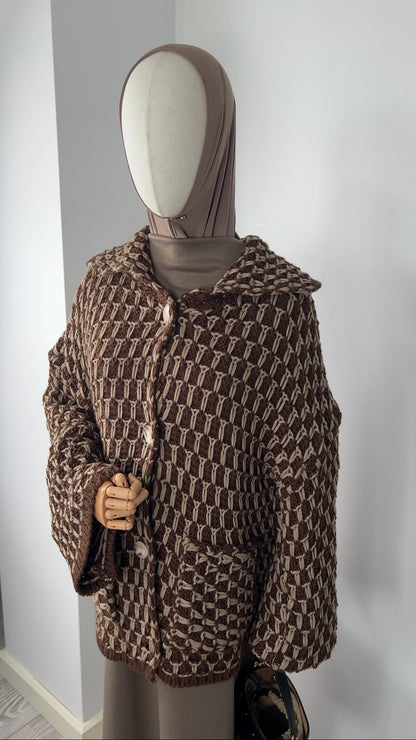 KNIT BUTTON CARDIGAN BROWN