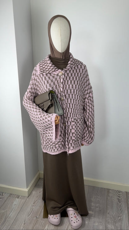KNIT BUTTON CARDIGAN PINK