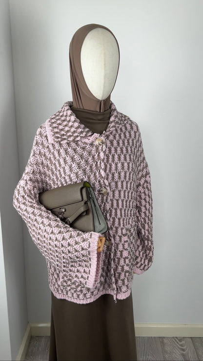 KNIT BUTTON CARDIGAN PINK