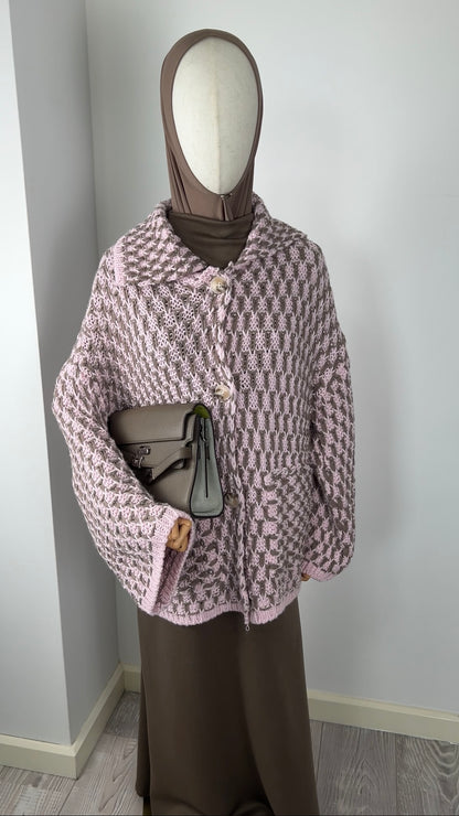 KNIT BUTTON CARDIGAN PINK