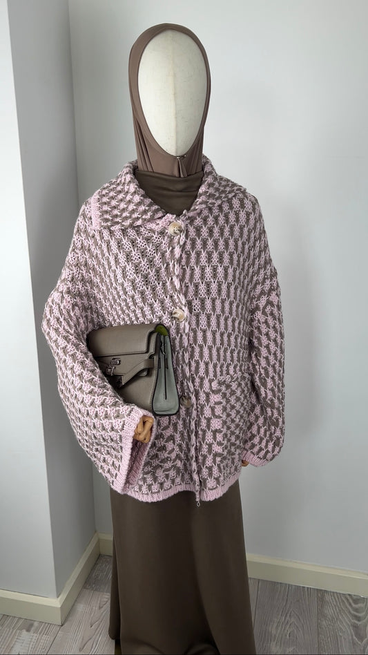 KNIT BUTTON CARDIGAN PINK
