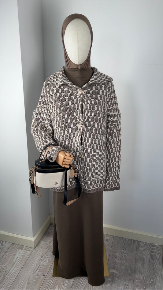 KNIT BUTTON CARDIGAN TAUPE