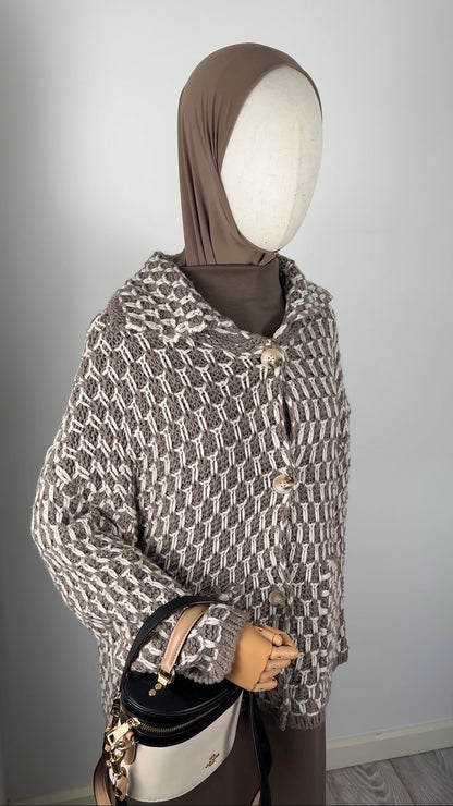 KNIT BUTTON CARDIGAN TAUPE