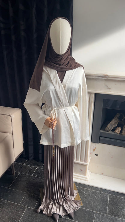 SATIN PLISSÉ SKIRT TAUPE