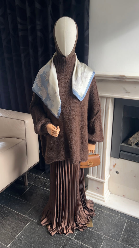 SATIN PLISSÉ SKIRT BROWN