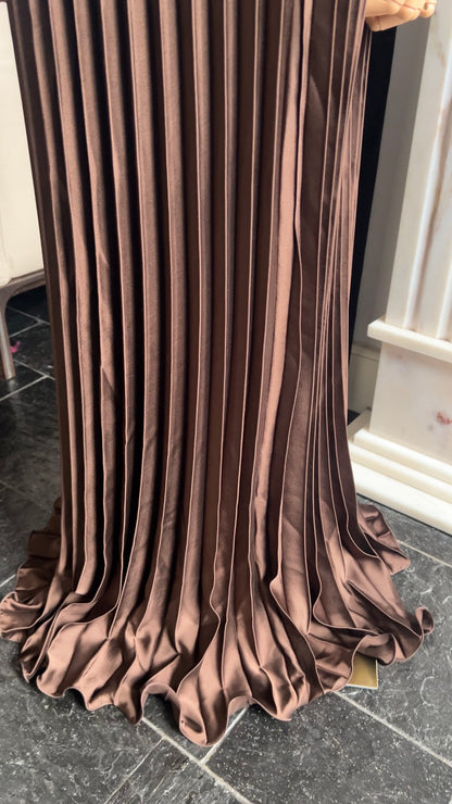 SATIN PLISSÉ SKIRT BROWN