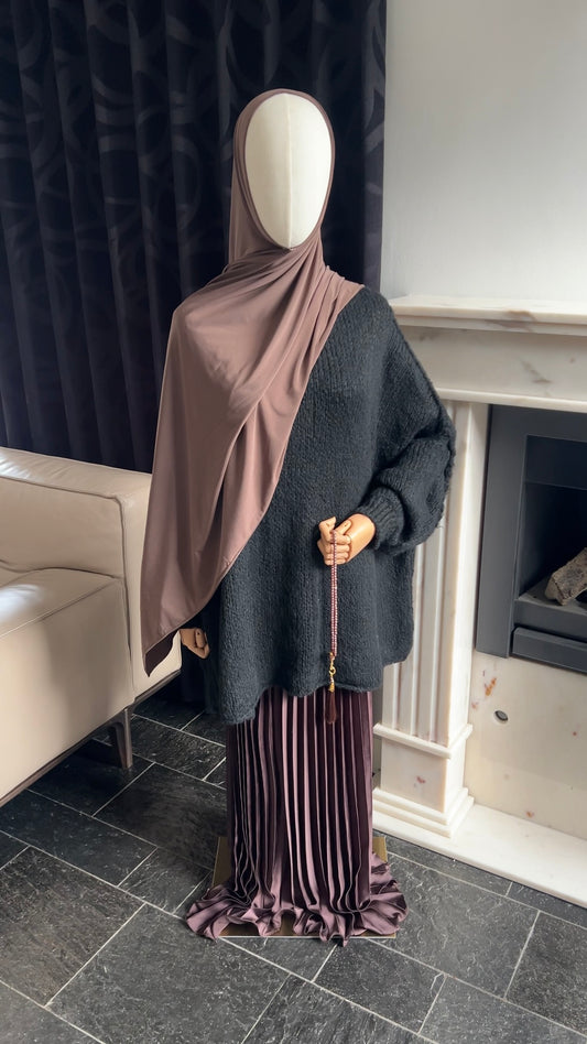 SATIN PLISSÉ SKIRT WARM BROWN