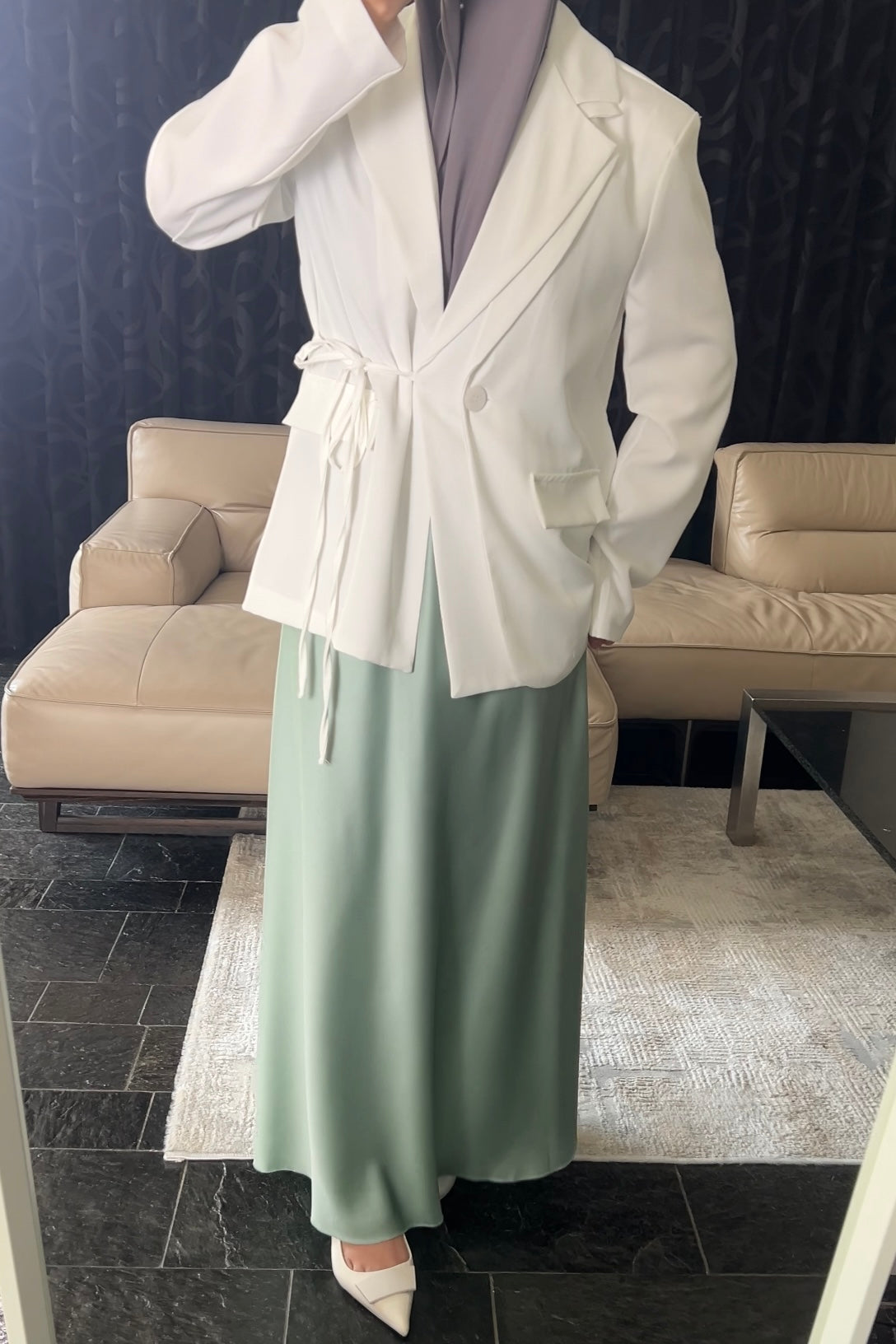 MINT OVERSIZED SATIN SKIRT