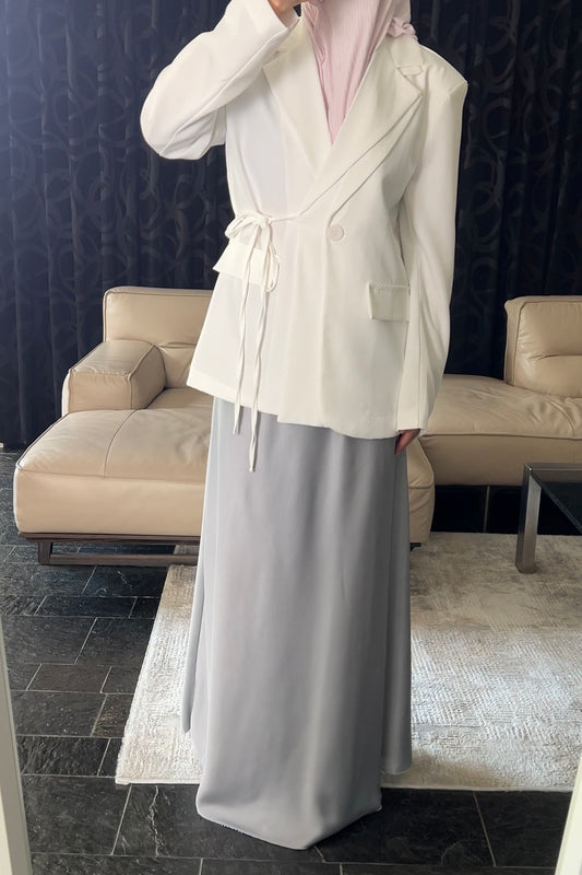 GREY OVERSIZED SATIN SKIRT
