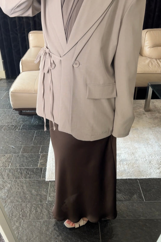 DARK BROWN SATIN SKIRT
