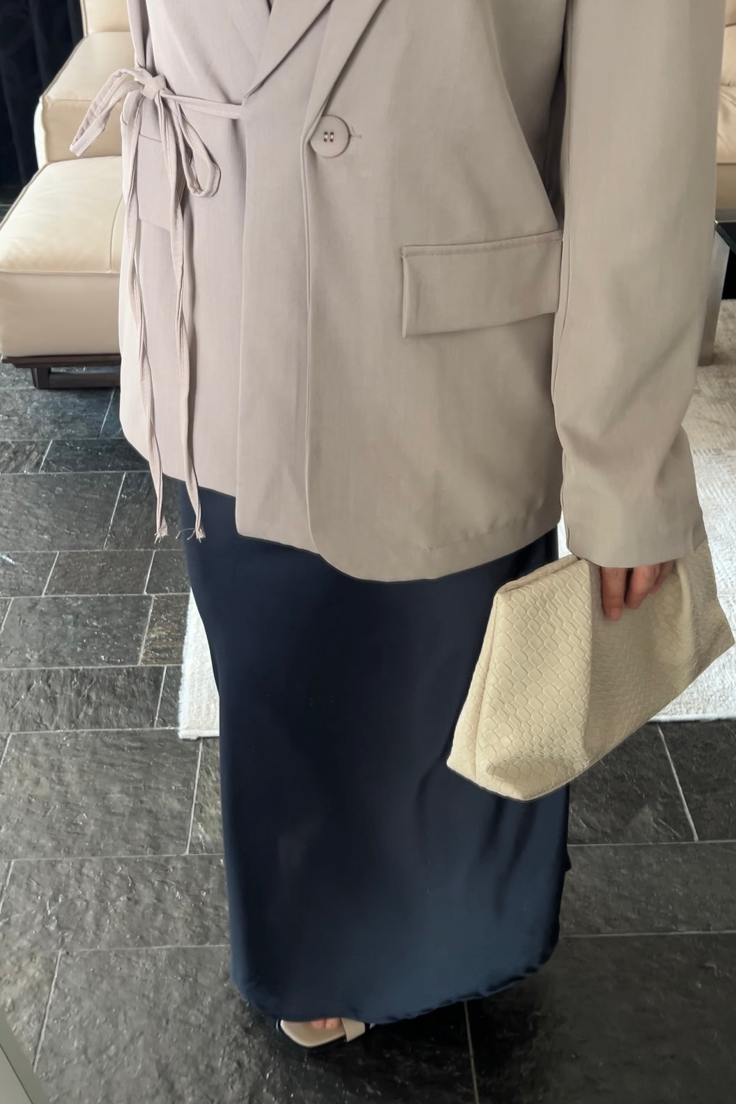 NAVY SATIN SKIRT