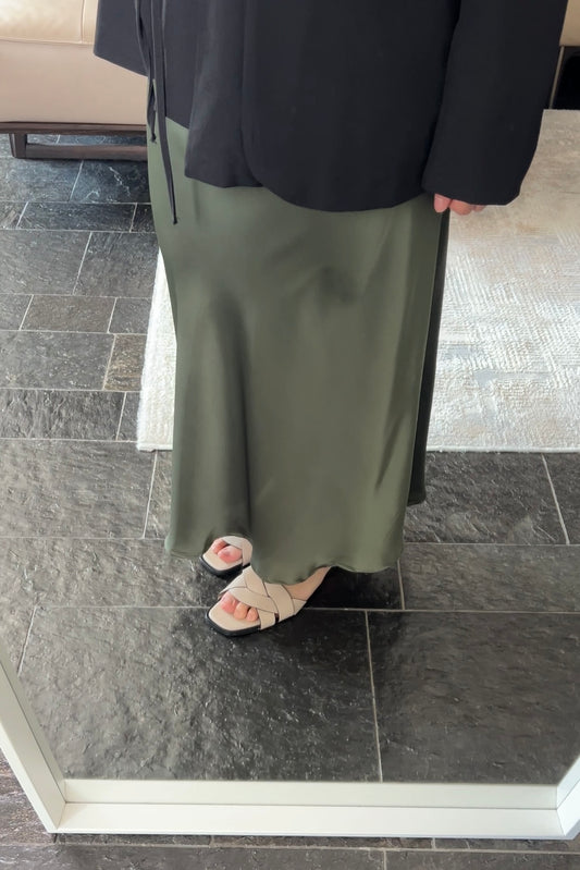 KHAKI SATIN SKIRT