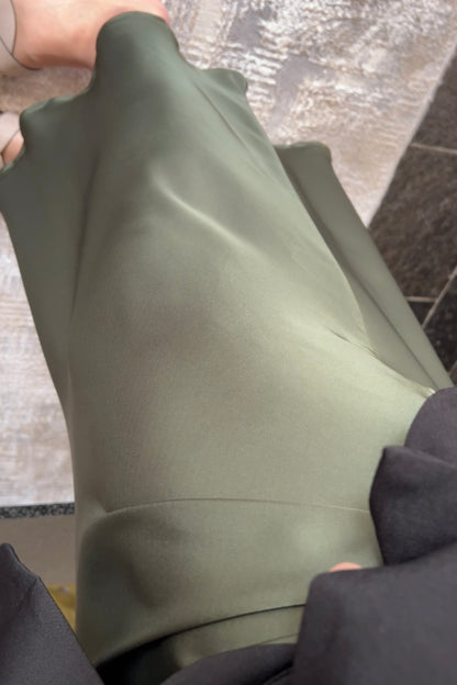 KHAKI SATIN SKIRT