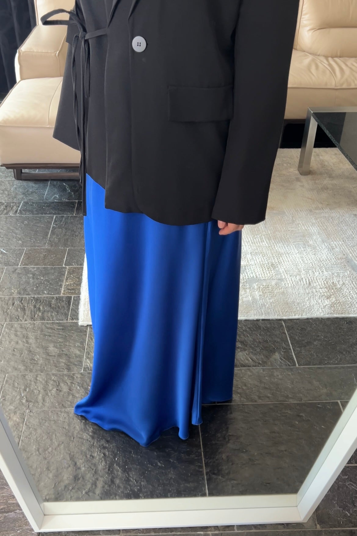 MARINE BLUE OVERSIZED SATIN SKIRT