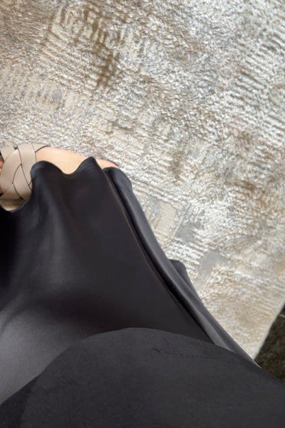 BLACK SATIN SKIRT