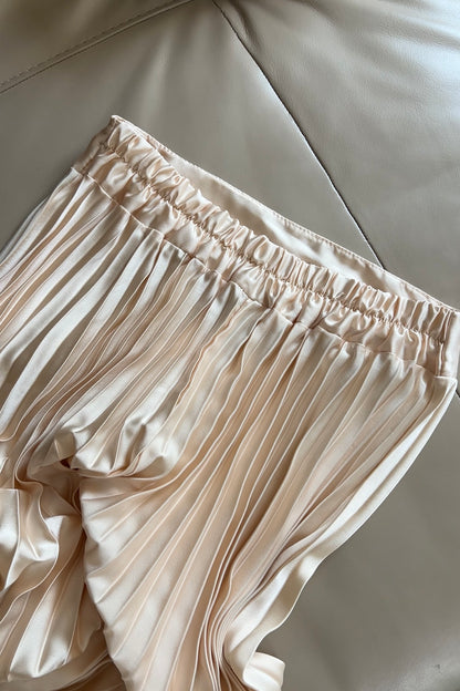 CHAMPAGNE SATIN PLISSÉ SKIRT
