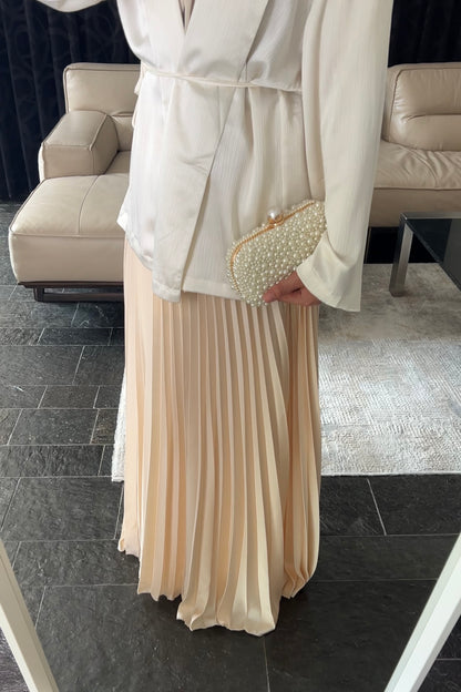 CHAMPAGNE SATIN PLISSÉ SKIRT