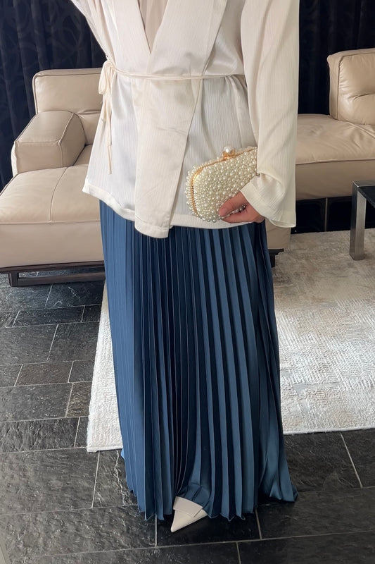 NAVY SATIN PLISSÉ SKIRT