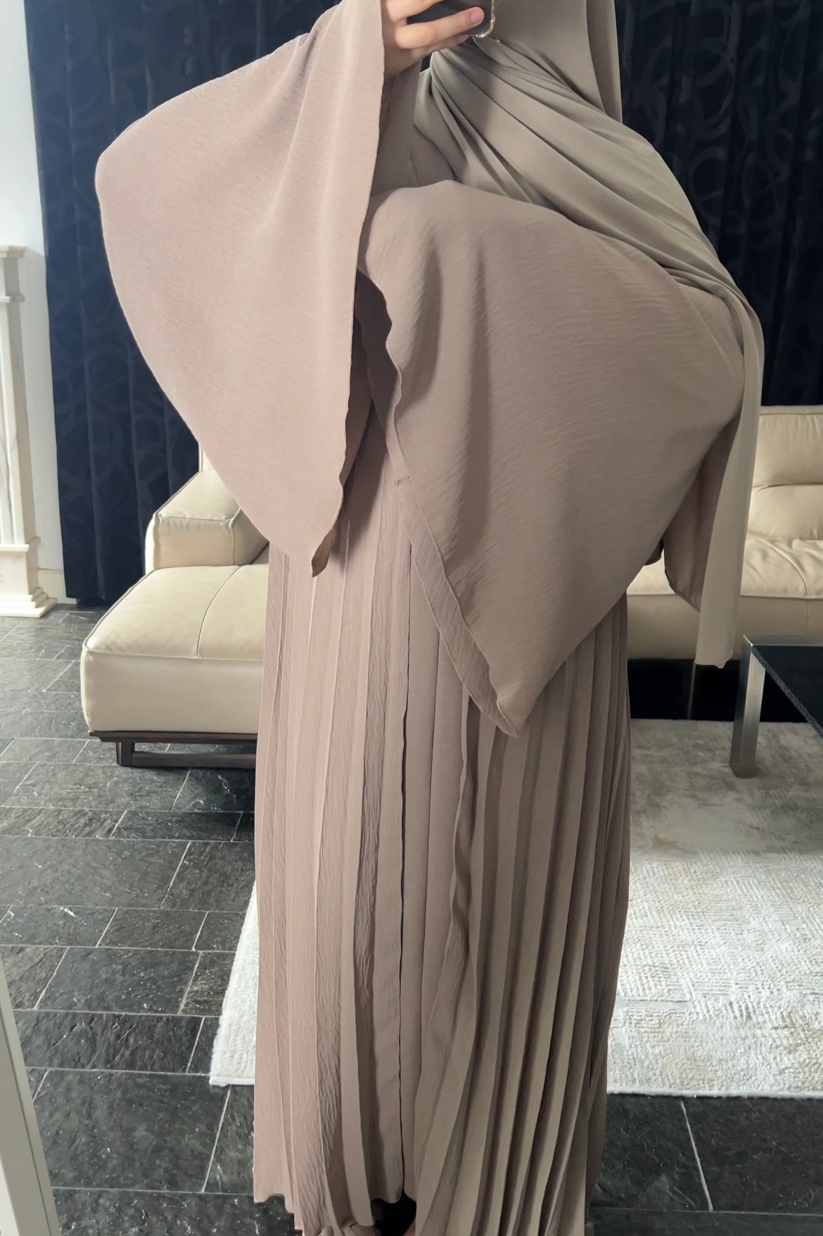 TAUPE PLEATED DRESS