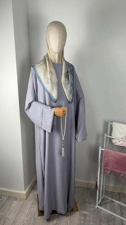 TALL SILK ABAYA PURPLE GREY