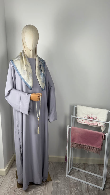 TALL SILK ABAYA PURPLE GREY