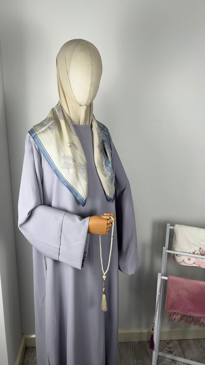 TALL SILK ABAYA PURPLE GREY