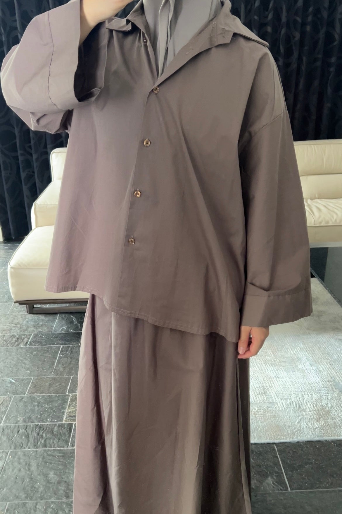 DARK-BROWN COTTON SKIRT SET