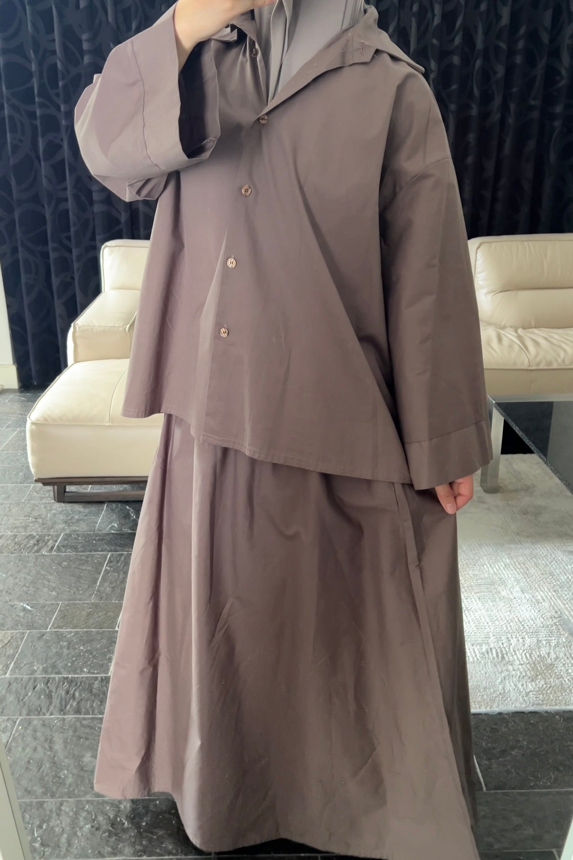 DARK-BROWN COTTON SKIRT SET