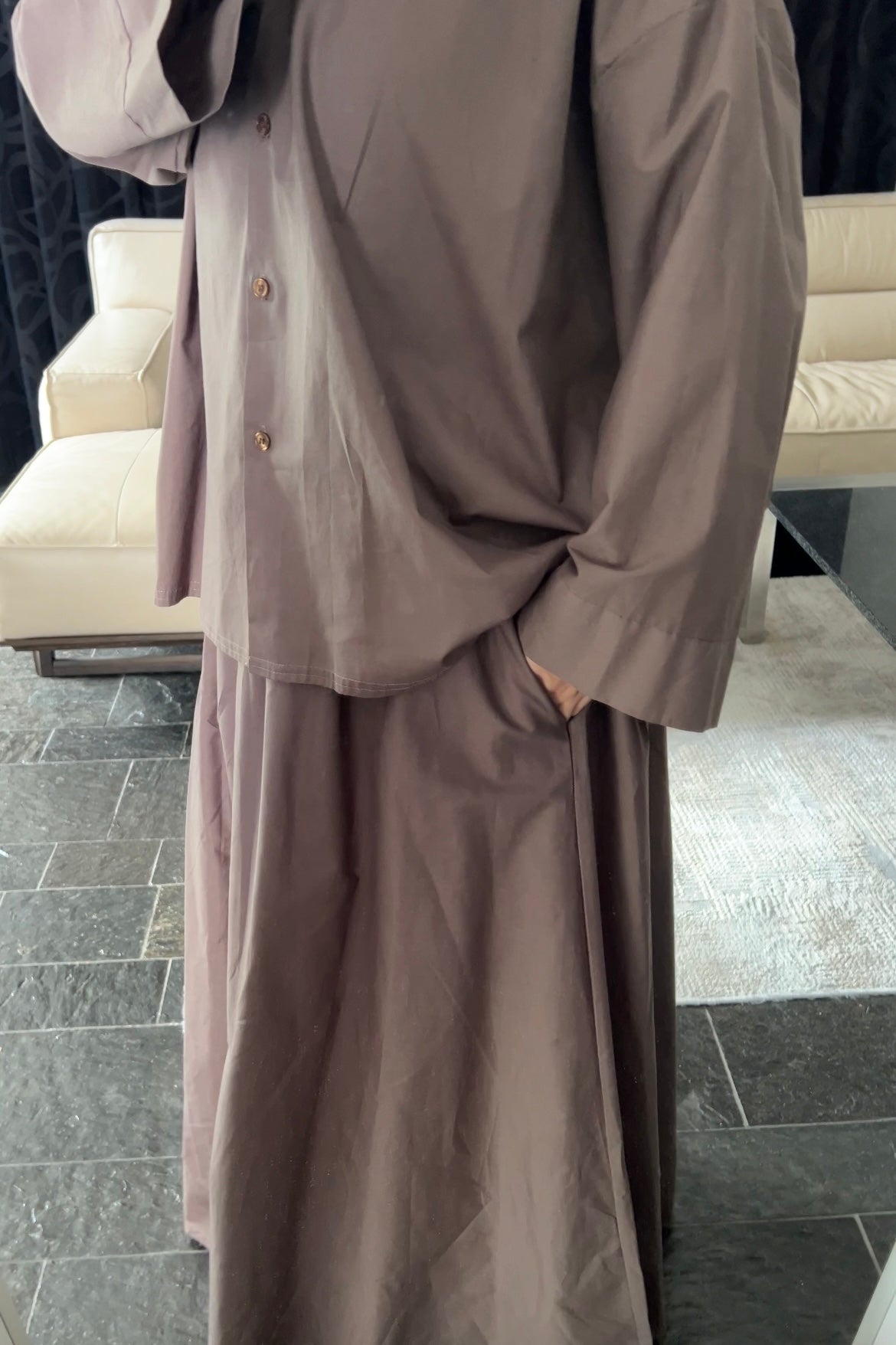 DARK-BROWN COTTON SKIRT SET