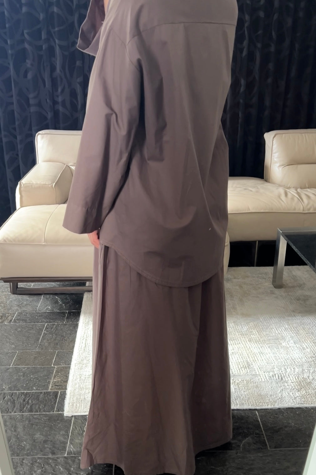 DARK-BROWN COTTON SKIRT SET