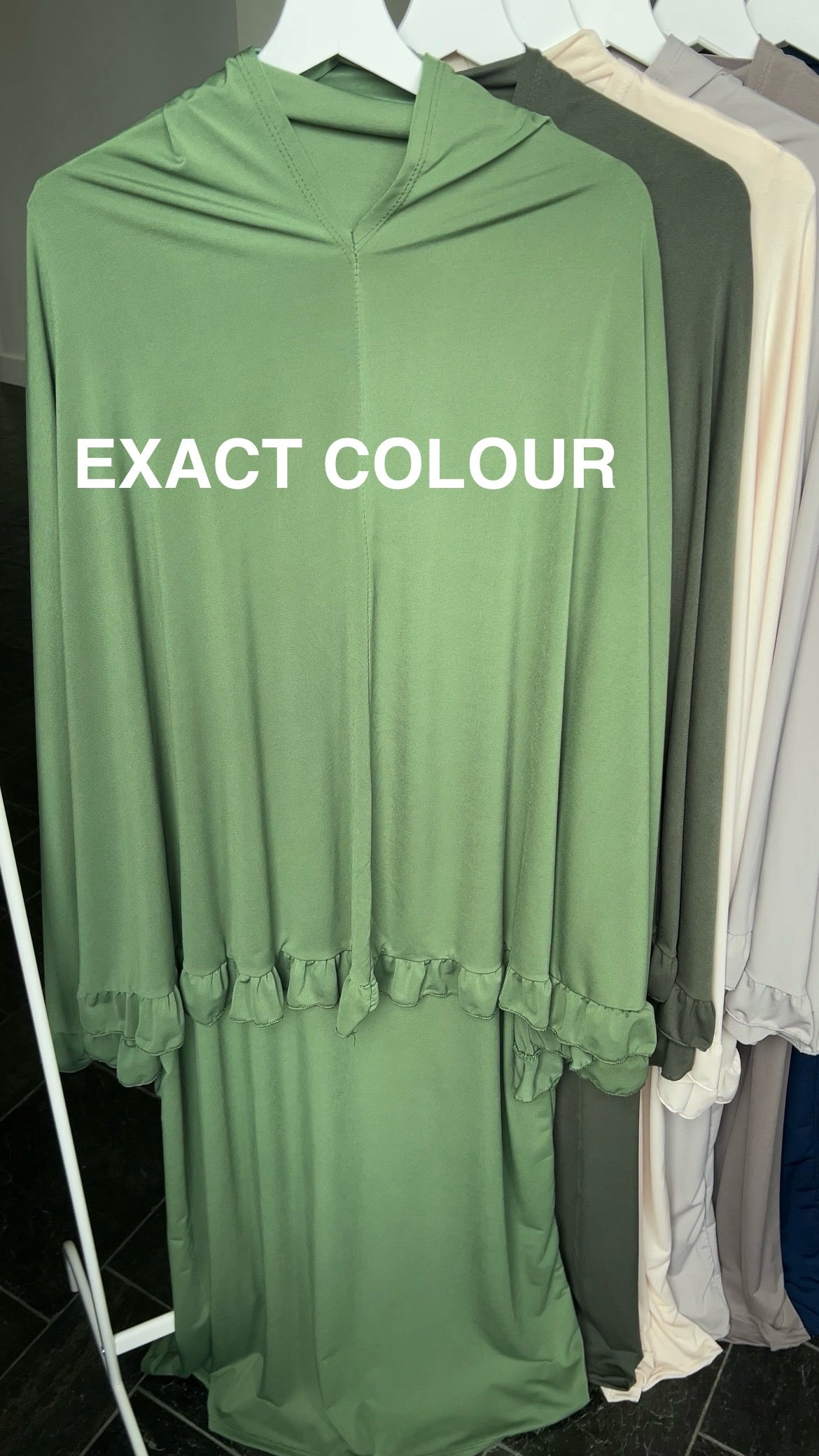 RUFFLE ABAYA KHIMAR SET APPLE GREEN
